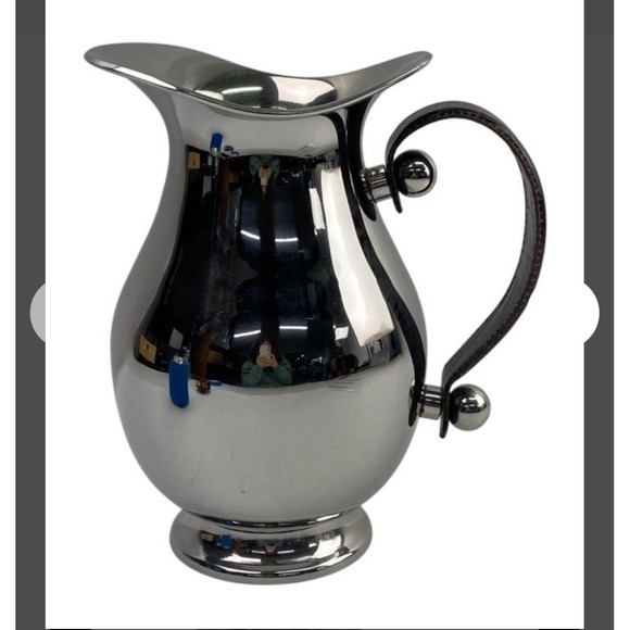 Unbranded Other - Polished Stainless Steel Pitcher Brown Faux Crocodile Leather Wrapped Handle